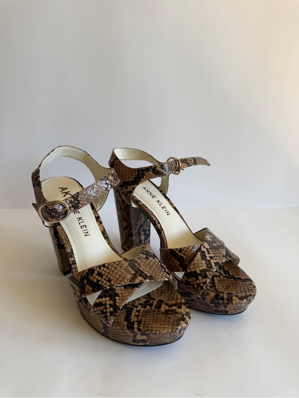 Anne Klein Brown Snake-Print Platform Sandals - Picture 5 of 16